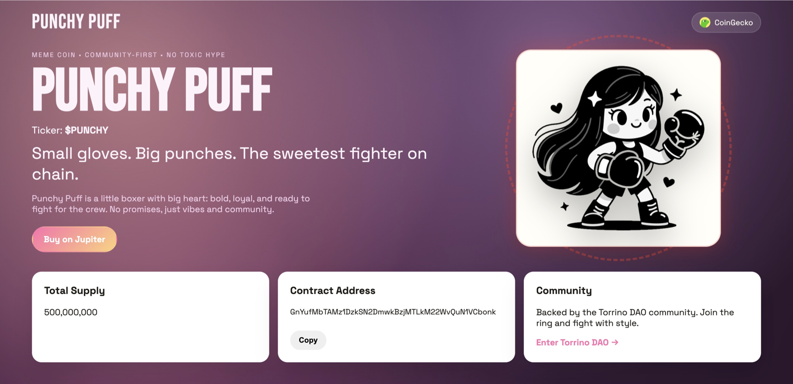 Punchy Puff token website and Web3 product page